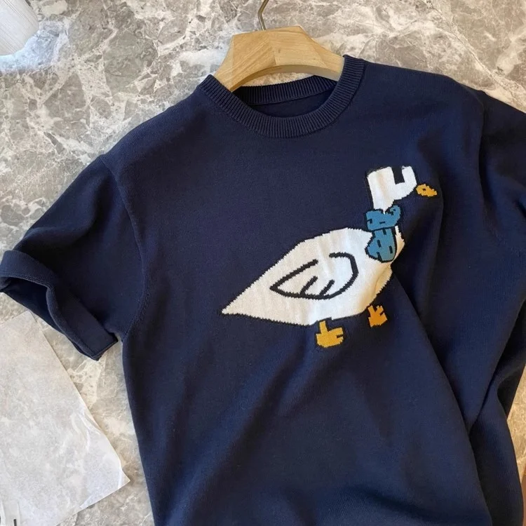 

Свободный крой круглый вязаный свитер ort Sve с вышивкой Du Design Легко носить Удобный весенне-летний женский топ