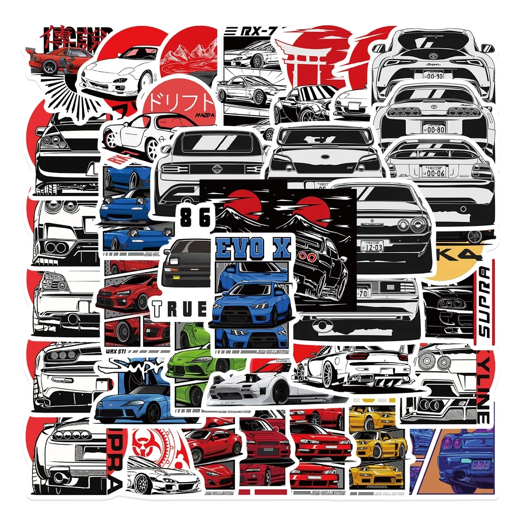 50PCS Japan JDM Racing Car Anime Graffiti Stickers for Laptop Motorcycle Car Skateboard Decal Papery Pop Store