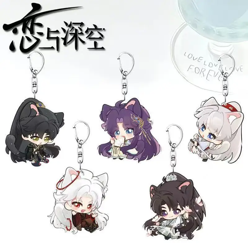 Set de 5 Llaveros Acrílicos Love and Deepspace, Diseño de Orejas de Gato, con Personajes como Rafayel, Xavier, Caleb, Zayne y Sylus, Ideal para Regalo de Anime o Videojuegos
