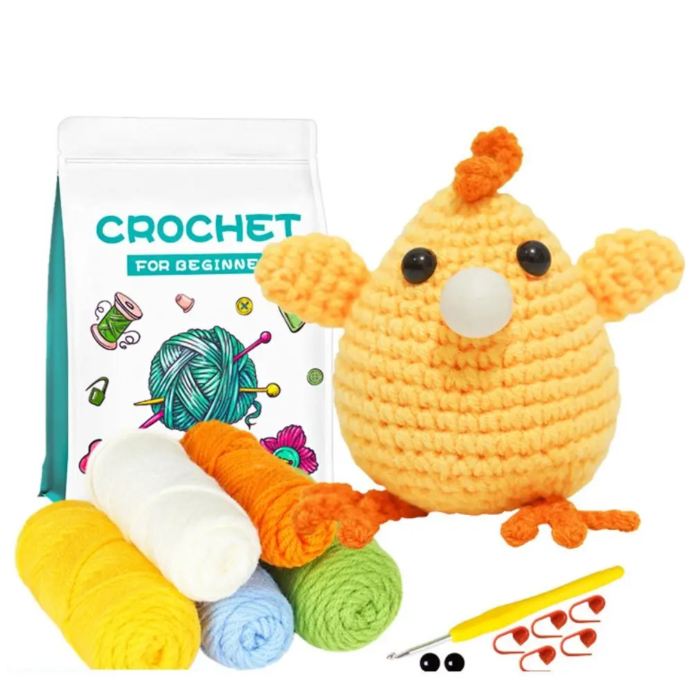 Crochet Crochet Starter Kit para iniciantes, Pintainho e sapo, Crochet Animal Kit, Feito à mão com vídeo tutoriais, Crochet Knitting Kit