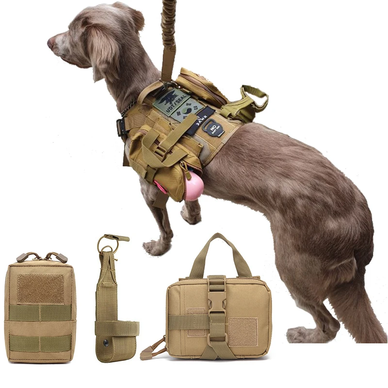 

Tactical Dog Harness Bag Set Durable Pet Pocket Food and Water Carrier For s Outdoor Personalised Leash And Collar