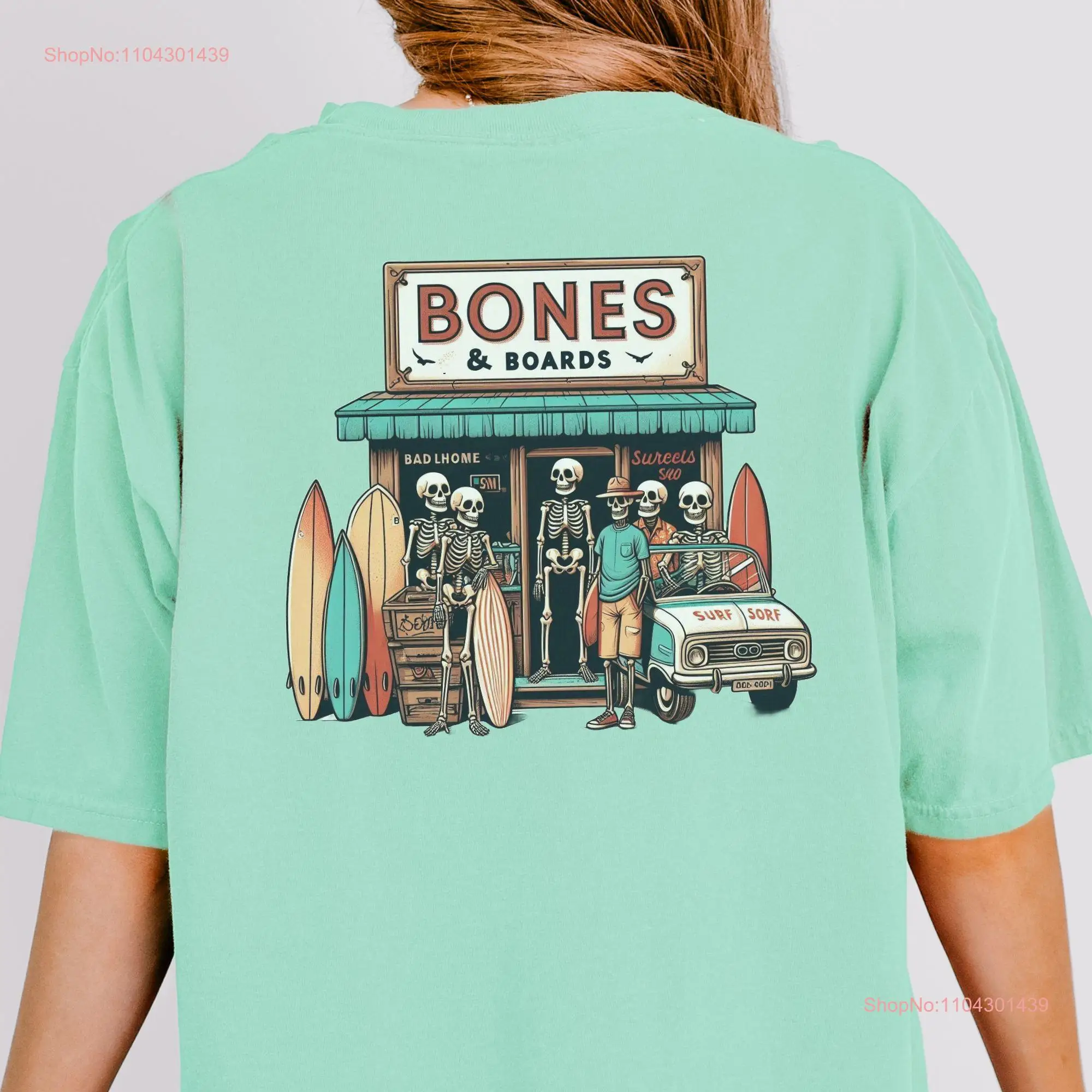 Skeleton T Shirt for Beach Lover Surfing Surfboard Ocean Girl long or short sleeves