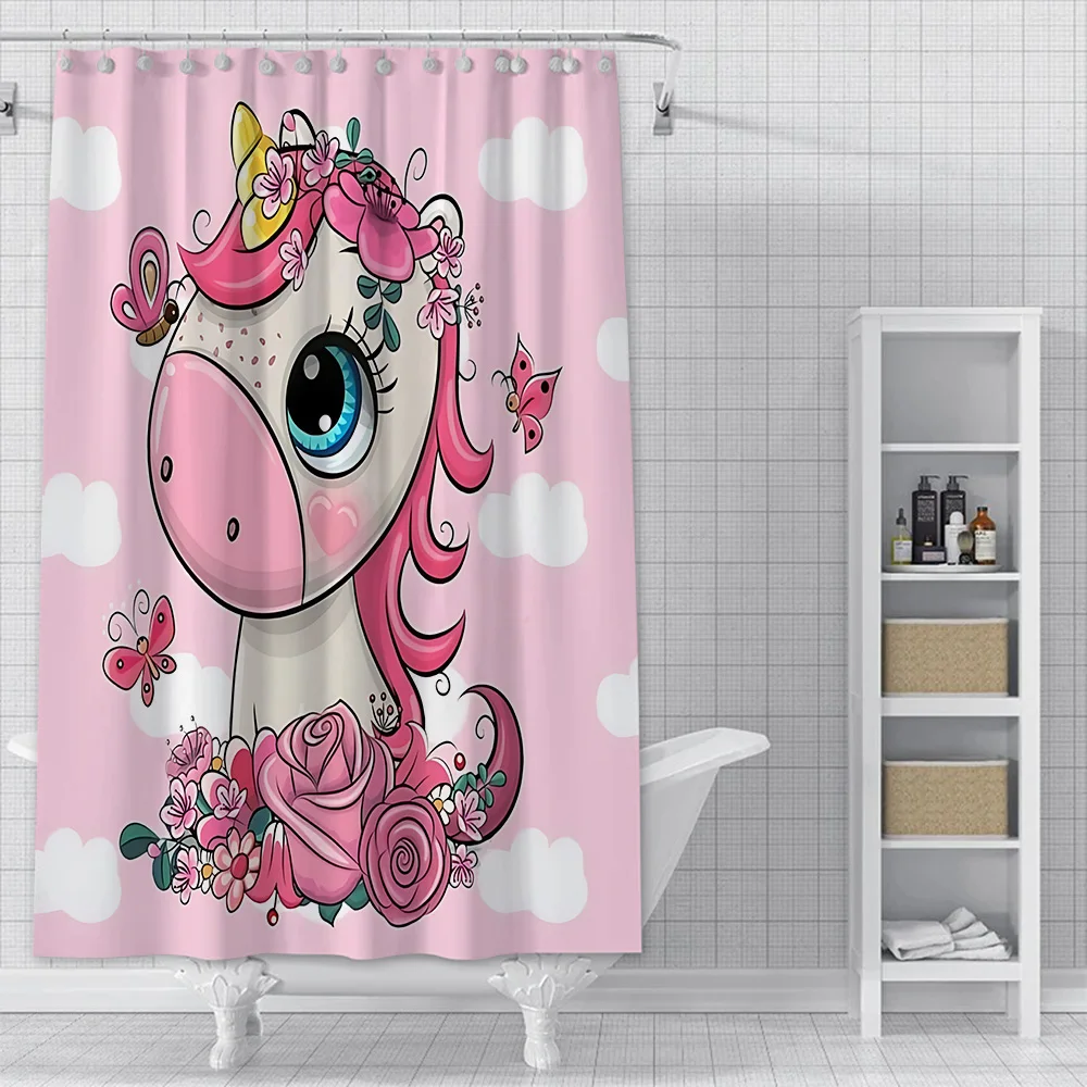 Cartoon Unicorn Shower Curtain Waterproof Polyester Fabric Paint Colorful Bath Curtains Home Bathroom Decor Curtain With Hook