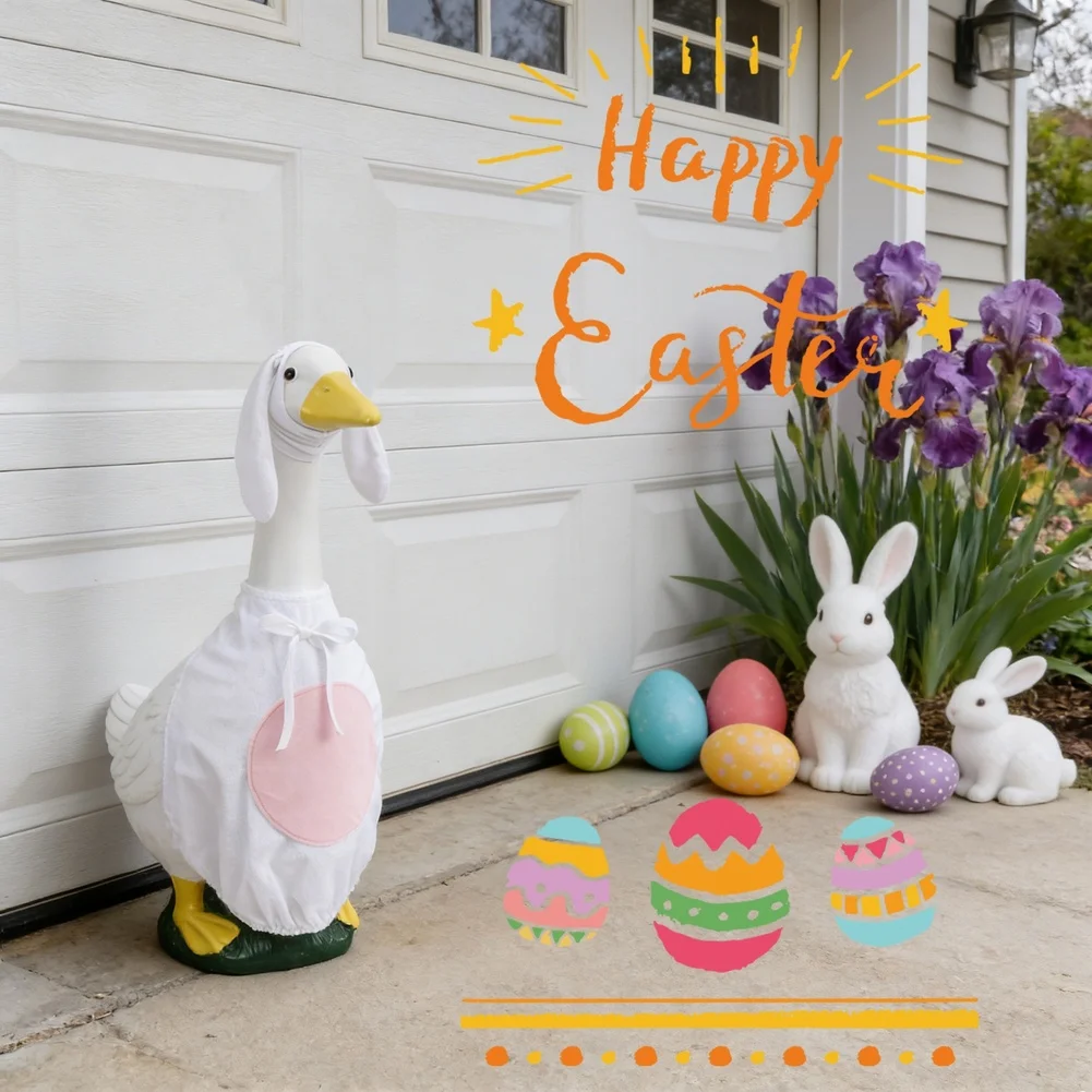 Outdoor Porch Lawn Garden Easter Bunny Goose Costume 23 Inch for Spring Party Decoration White Fabric Ornament