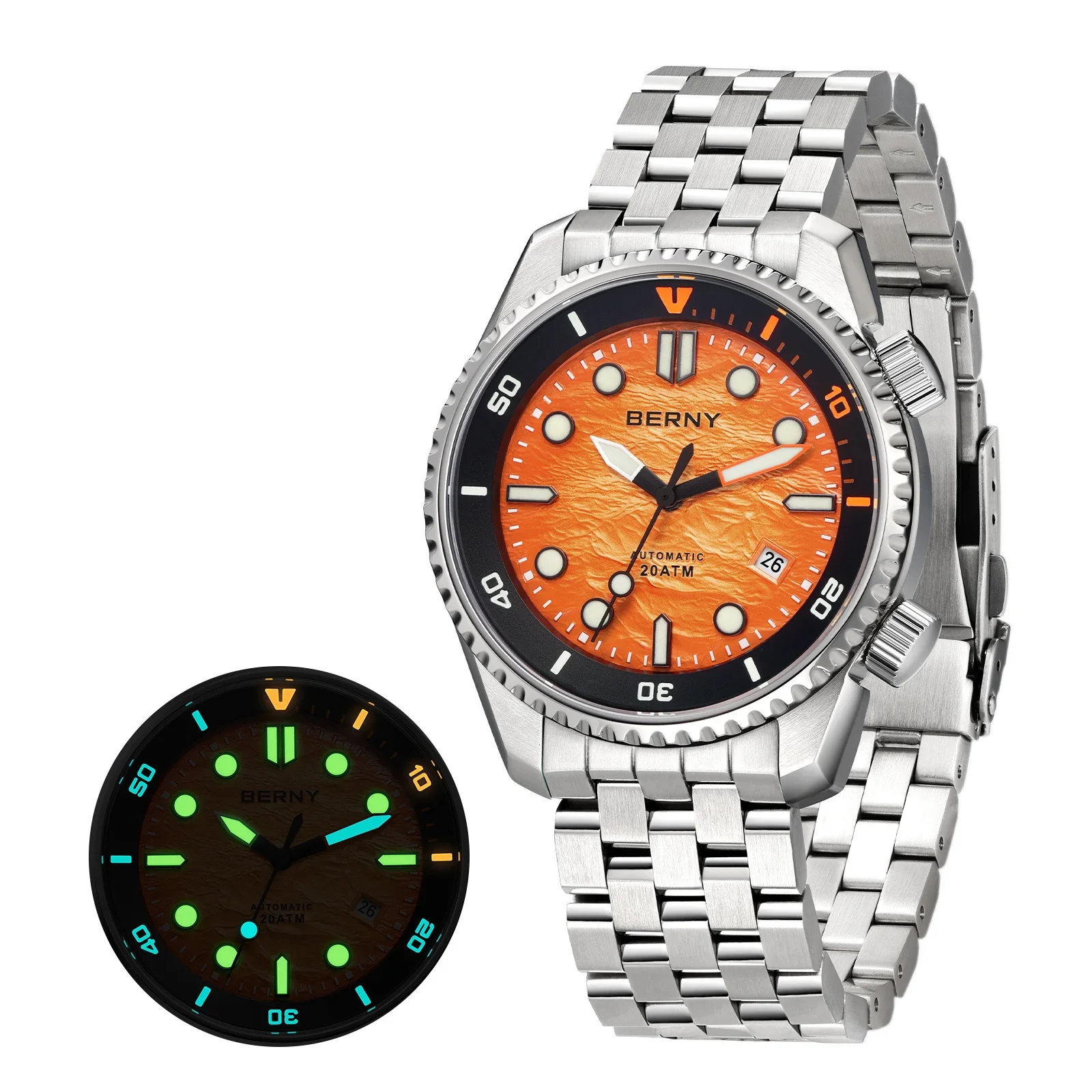 BERNY Diver Automatische Horloges heren Luxe Saffier 316L Roestvrij Staal Mechanisch Horloge 42MM 200M Waterdicht Duiken Mannen Horloge - afbeelding 2