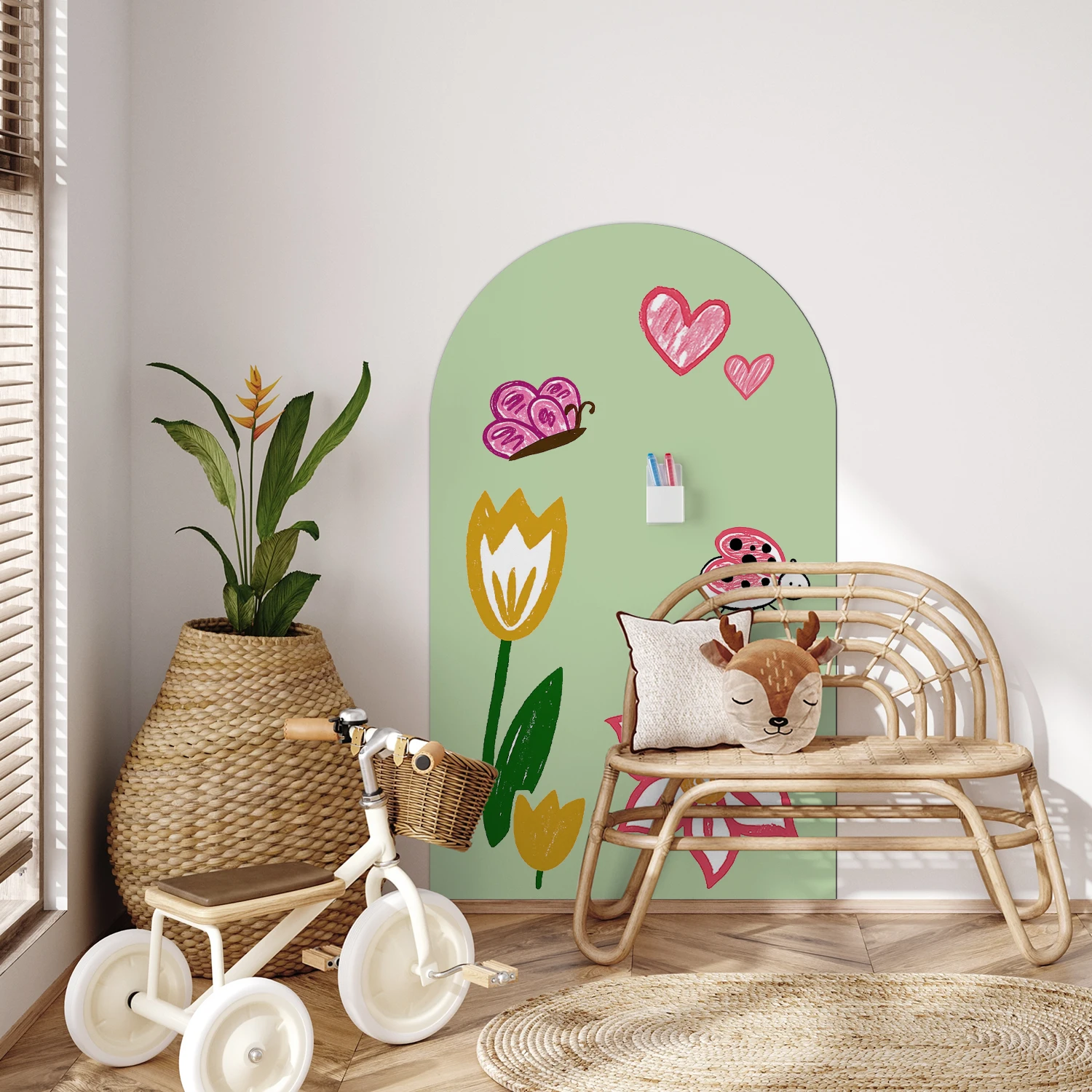 1 Piece of Arched Decorative Magnetic Whiteboard Wall Sticker. Simple, Light Green, Semi-Circular Arc Pattern. Self-Adhesive, Ea