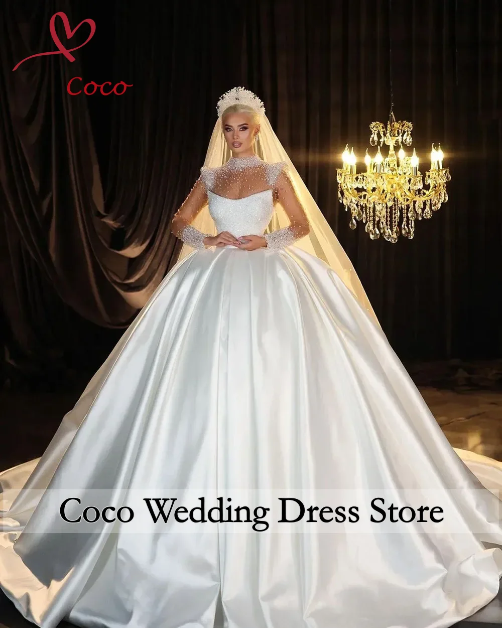 Customised 2026 Luxury 2 In 1 Ball Gown Wedding Dress Gorgeous Crystal Long Sleeve Princess Bride Plus Size Vestido de Noiva
