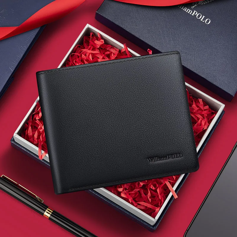 williampolo-men's-short-genuine-leather-wallet-simple-design-student-card-holder-boyfriend-gift-korean-style-horizontal-shape
