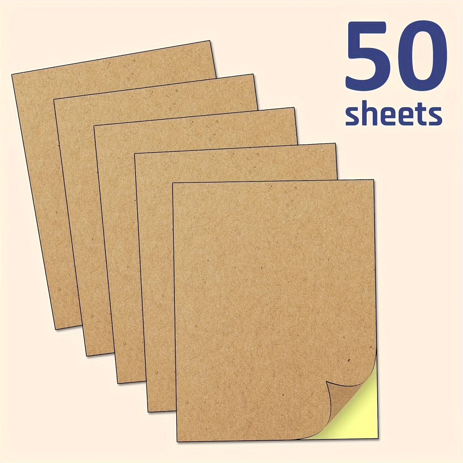 Kraft Paper Printing Stickers, Kraft auto-adesivo, 50 folhas de papel Kraft adesivos, A4