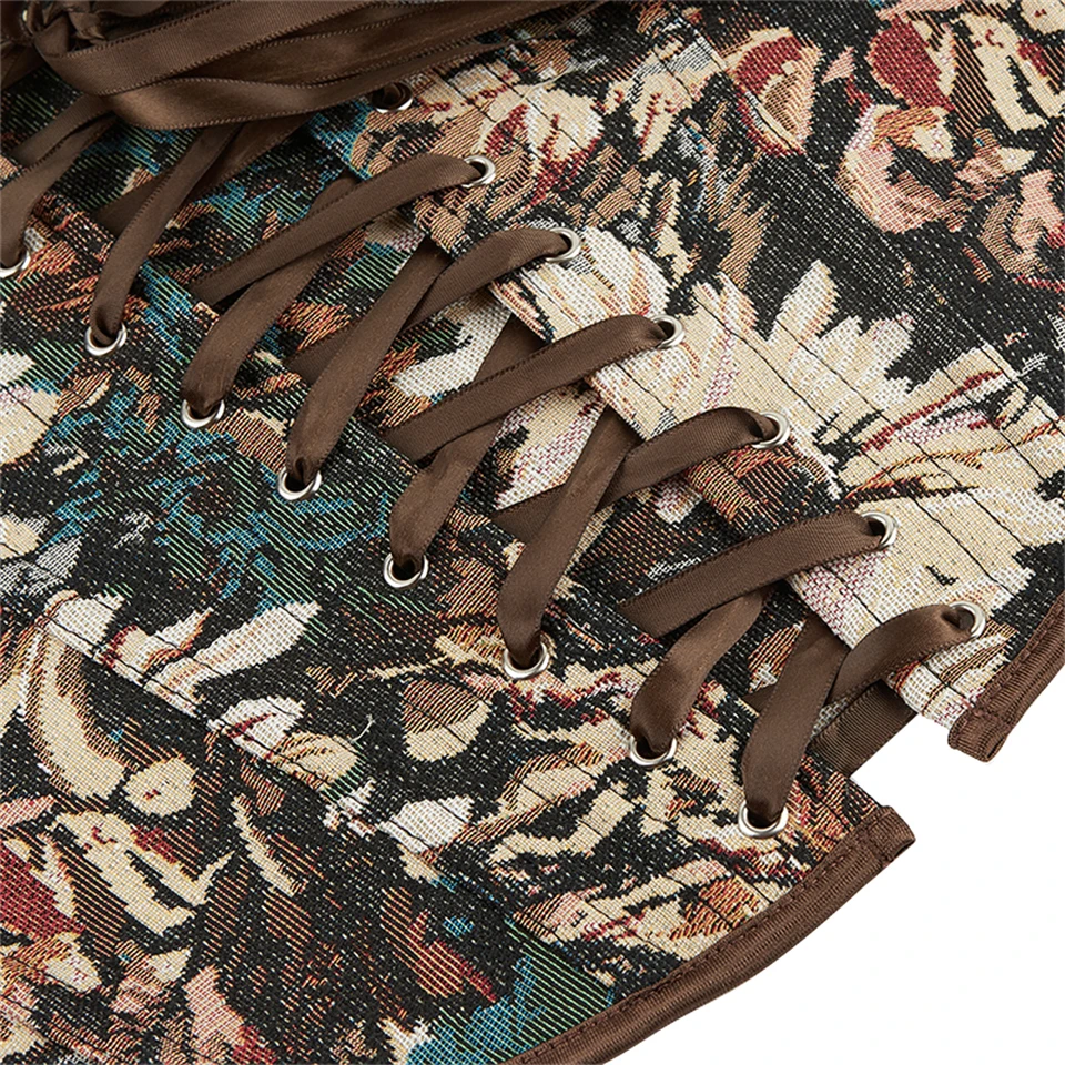 Becirzet Französisches Vintage Damenkorsett Bustier mit Blumenmuster, ärmelloses Schnür-Crop-Top, Taillenformer, Camisole – Detail 9