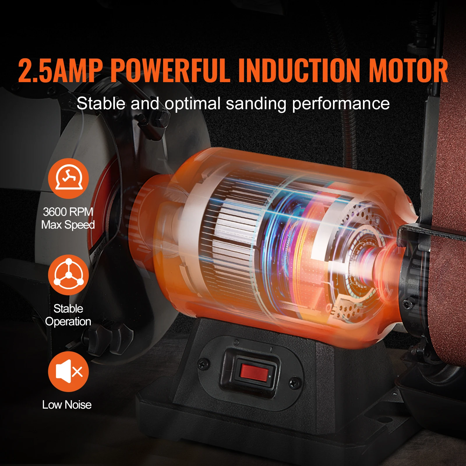 8 Inch Bench Grinder with 2 x28 Inch Belt Sander Combo, Bench Grinder Sander with 2.5A Induction Motor for Metalworking Sharpening Grinding
