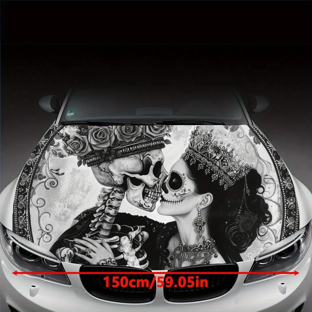 Enchanting Skeleton Couple Car Hood Decal Sticker, Durable Car Vinyl Wraps Suitable for Most Vehicles, Car Engine Hood Protectiv