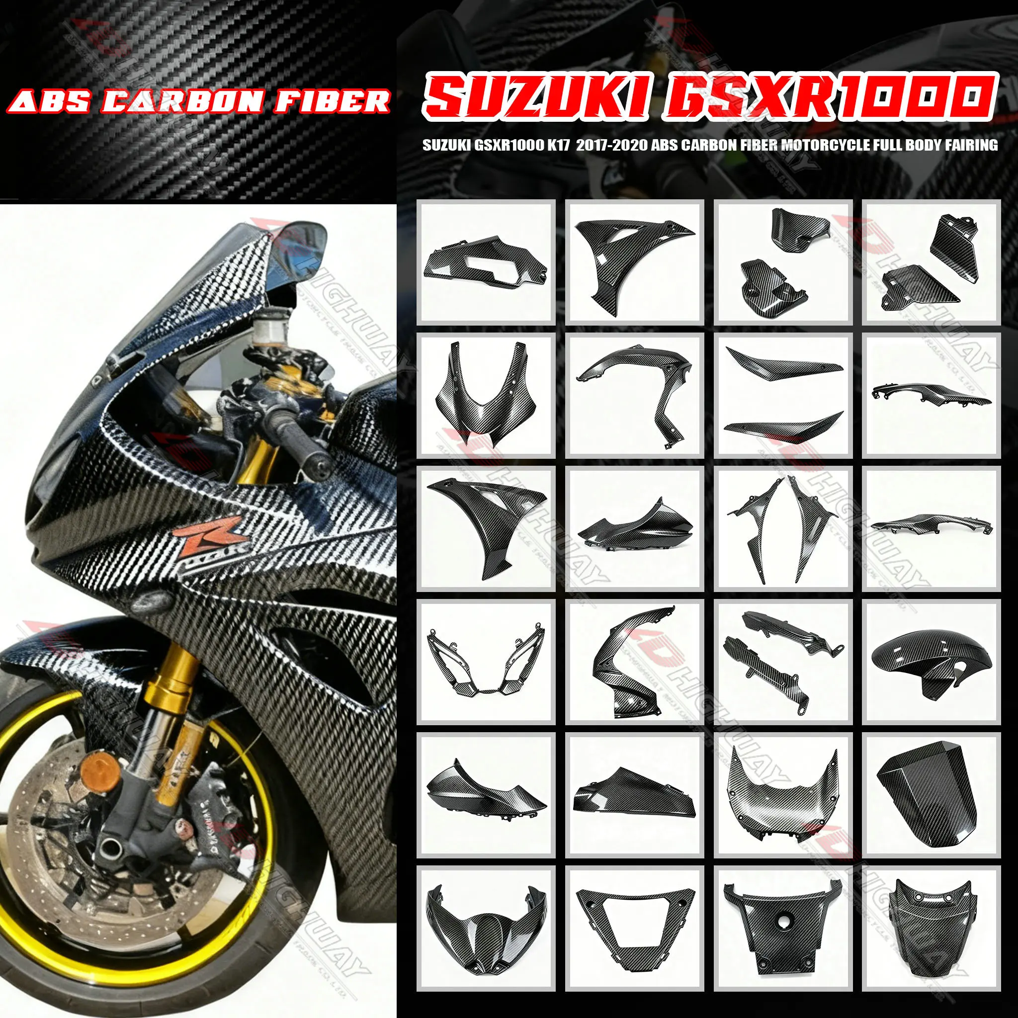 ABS Carbon Fiber Fairing Body Kits For Suzuki GSX-R1000R K17 2017+ Motorcycle Fender Fuel Tank Guard Side Panel Trim