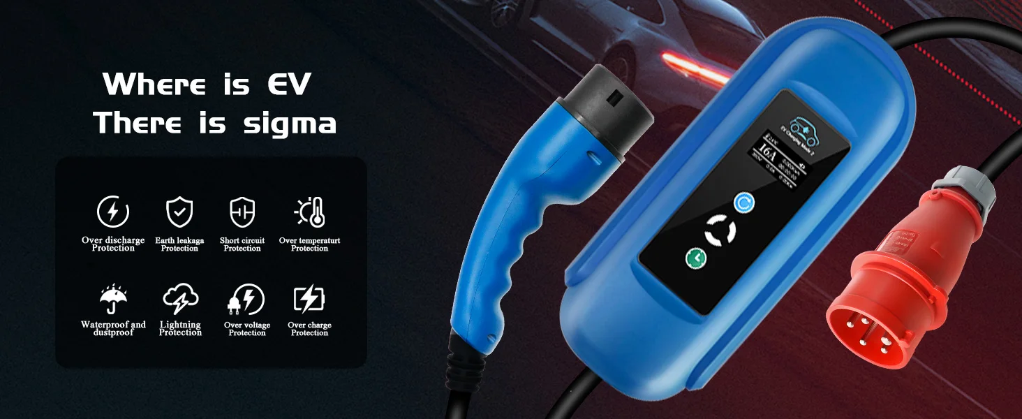Chiefleed Tragbares EV-Ladegerät, 16 A, 11 kW, Typ 2, Zeitverzögerung, 1–15 Stunden Laden für Elektrofahrzeuge, Autos, insgesamt 5 m – Detail 1