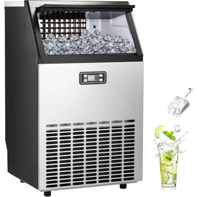 Máquina de hielo, máquina de hielo comercial, 100 libras/día, máquina de hielo de acero inoxidable con capacidad de 48 libras, ideal para restaurantes, bares