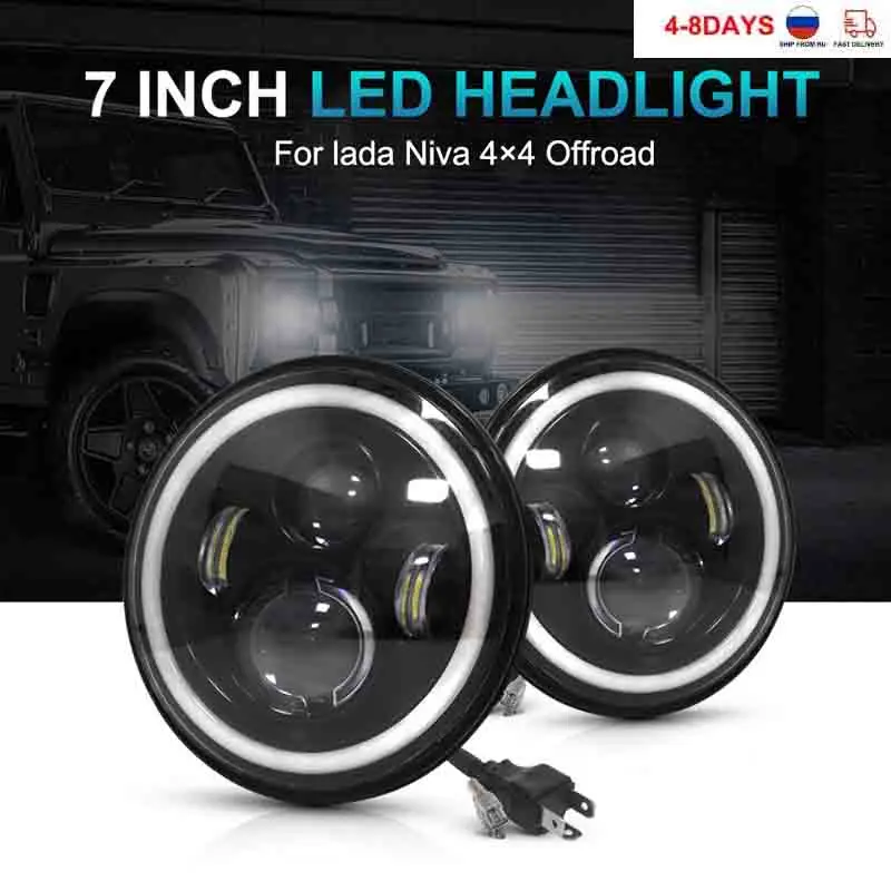 7Inch LED Headlights for Jeep Wrangler Off Road suzuki samurai led Spotlights 7 inch Headlamp Angel Eyes DRL Running Lamp H4 H13