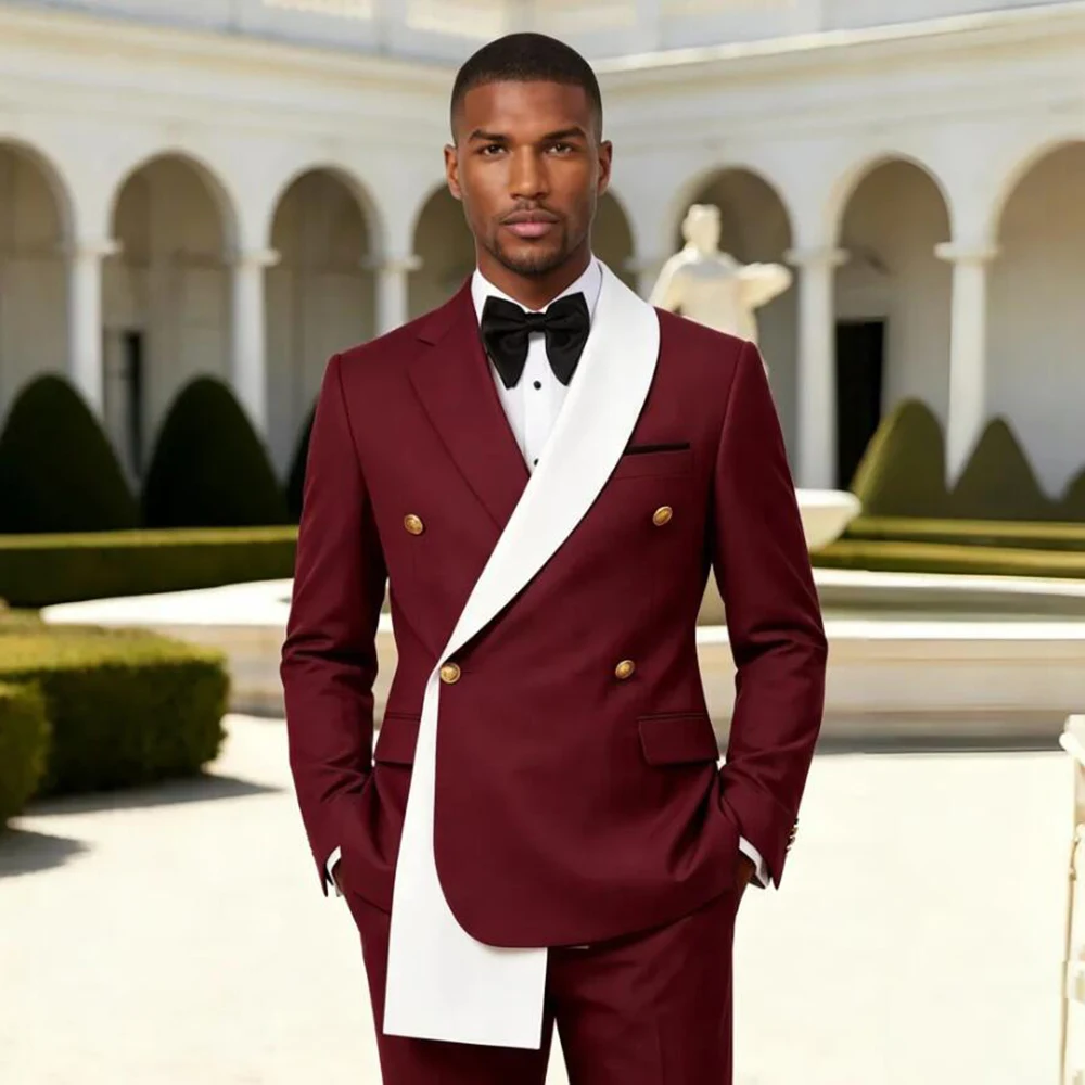 Groom Double Breasted Wedding Suits 2 Pieces  (Jacket + Pants) Asymmetric Neck Prom Blazer Banquet Attire  Slim Fit Ropa Hombre
