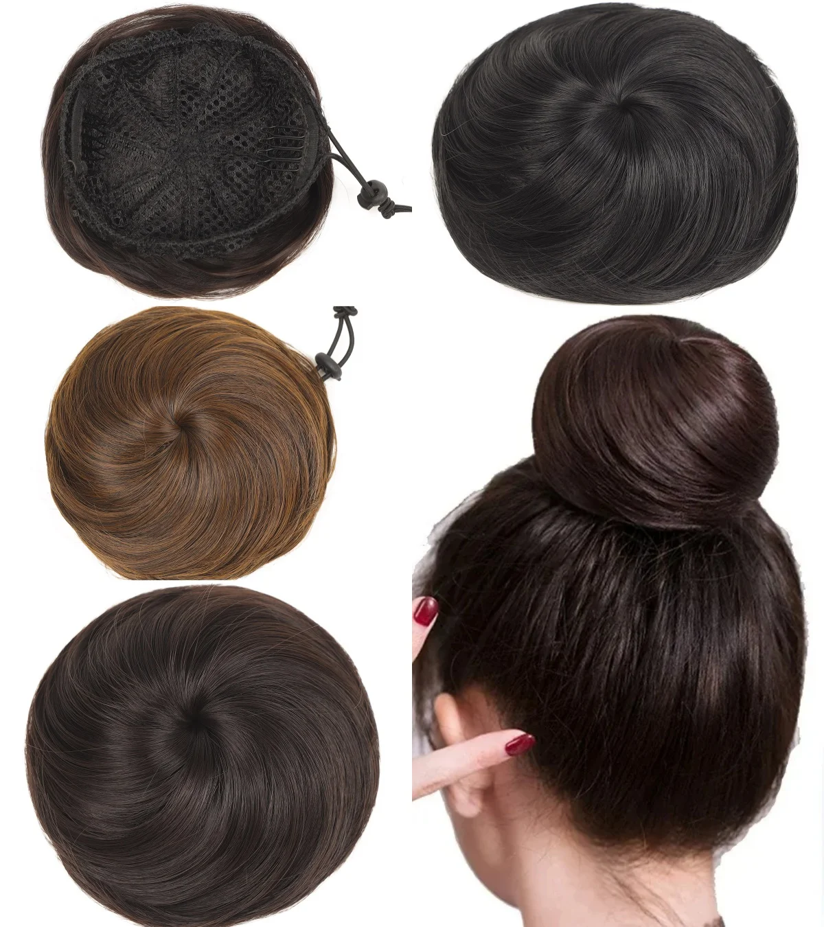 Chignon synthétique à cordon de serrage, perruque flexible marron pour femme, usage quotidien