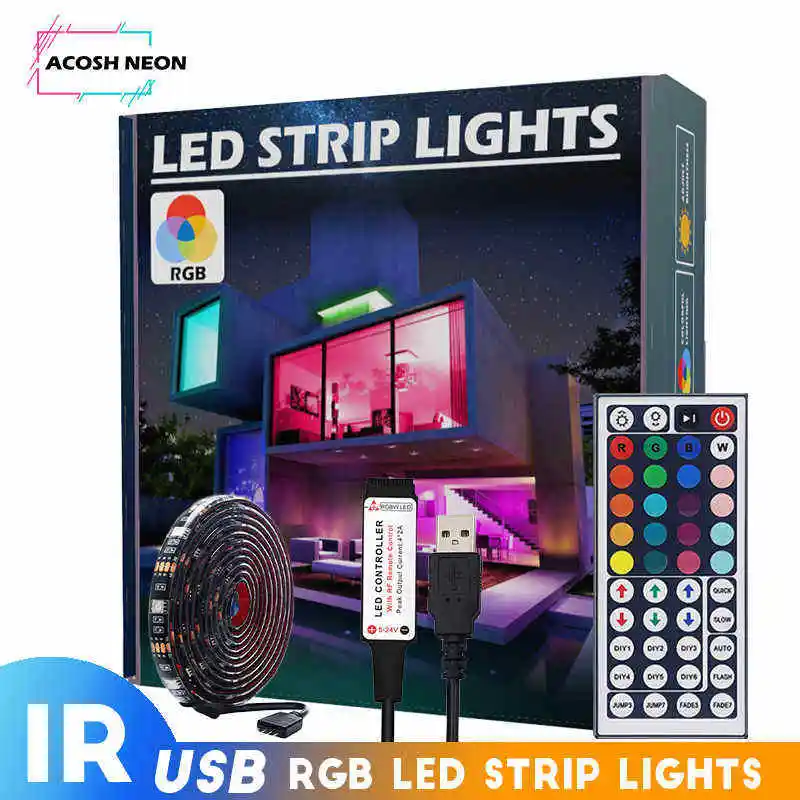 

RBG LED Light strip 44 key IR remote control Adjustable colors Chip model SMD5050 Trimmable light strip for bedroom