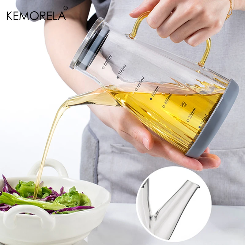 1Pc Glass Oil Pot For Large Capacity Seasoning Bottle With Graduated Stainless Steel Lid Anti-Leak Anti-Slip Barbecue Oil Bottle