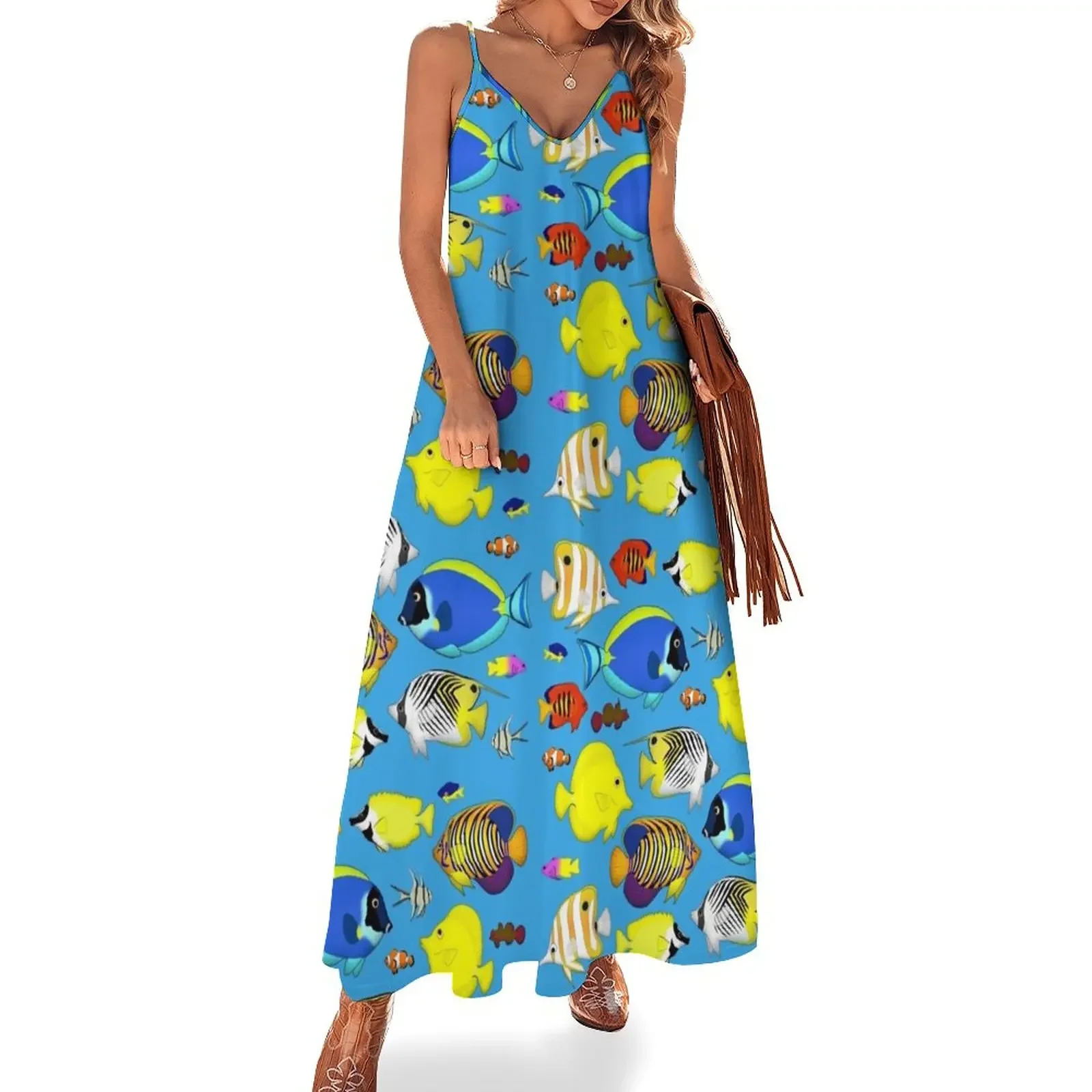 

reef fish 4 (blue background) Sleeveless Dress Woman clothing summer outfits for women 2024