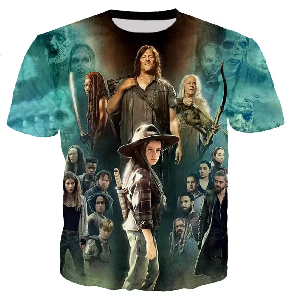 Horror TV Series Walking Dead 3D Printed Men\'s T-Shirts Casual Short Sleeve Oversized Streetwear Slim Tee Tops Unisex Clothing
