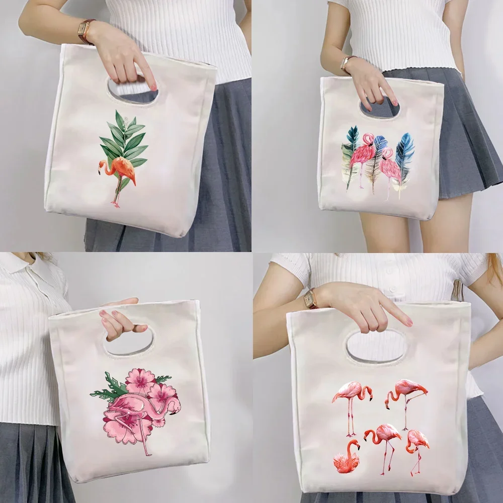 Camping Thermal Flamingo Pattern Lunch Bag Large Capacity Student Office Worker Insulated Lunch Bag Portable Picnic Pouch Unisex
