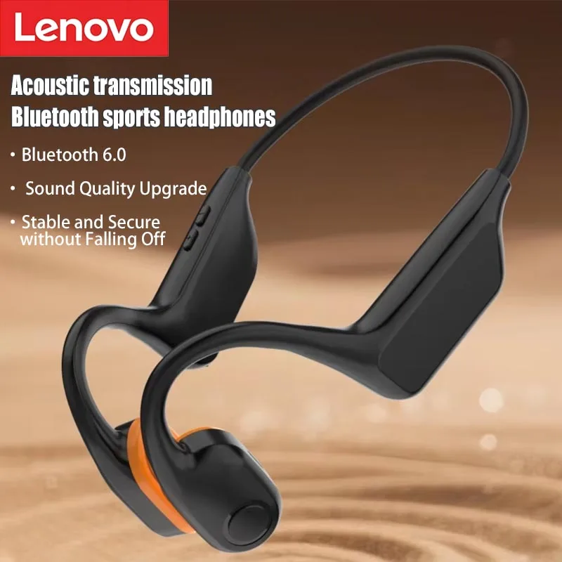Lenovo Knochenleitungs-Bluetooth-Kopfhörer mit Geräuschunterdrückung, Wasserdicht, Offener Typ, Ultra-Lange Akkulaufzeit, Kartensteckplatz, für Laufen und Schwimmen