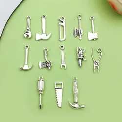 13/20pcs Antique Silvery Tool Charms Alloy Wrench Driver Axe Hammer Pendants For DIY Bracelet Necklace Jewelry Making Accessory