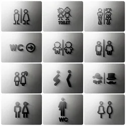 Acrylic art bathroom toilet signs creative funny style men's and women's toilet signs house signs 3D simple style Self Adhesive