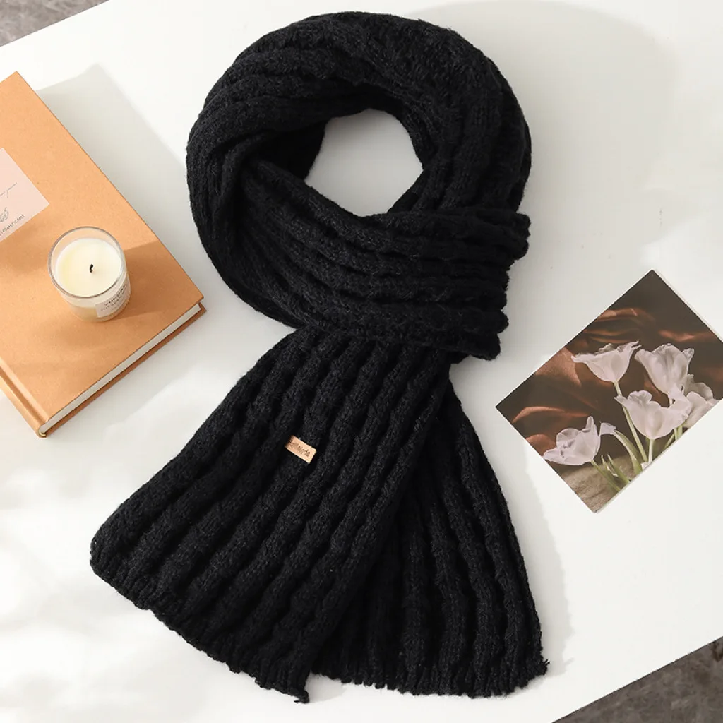 Scarf Women's Winter High End Knitted Yarn Korean Edition Versatile Solid Color Warm Scarf Thickened Couple Student New Style
