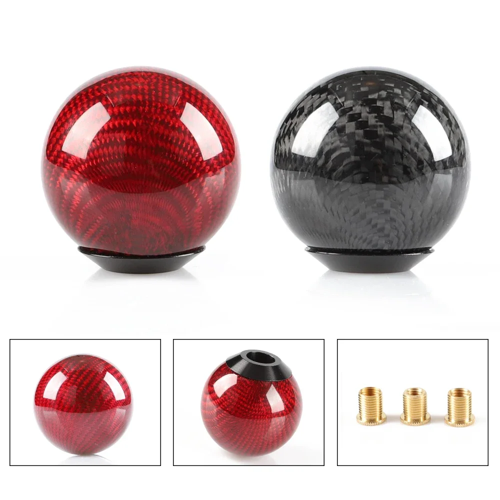 Universal Car Gear Shift Knob Shifter Lever Round Ball Shape Real Carbon Fiber