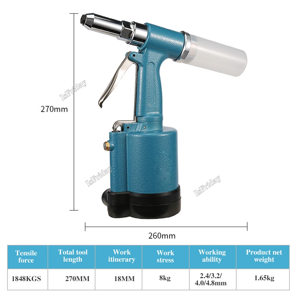 Pneumatisch Gereedschap Drie-Kaak Luchtklinkmachine Zware Pneumatische Klinkpistool-2.4/3.2/4.0/4.8 Capaciteit, Industriële Nagel Klinkgereedschap