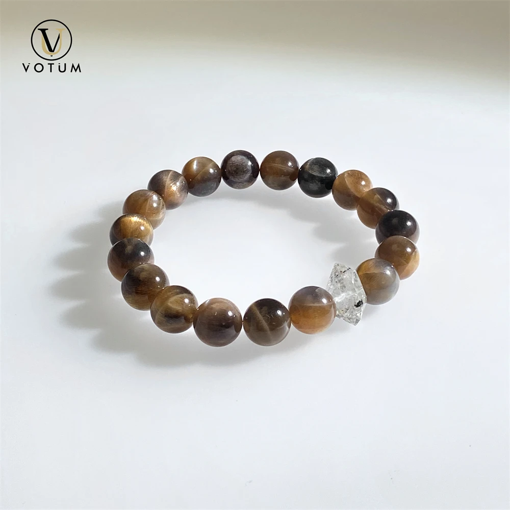 

Votum Natural Black Gold Sunstone Double Terminated Quartz Bracelet for Men Women Crystal Yoga Reiki Gift Energy Healing Jewelry