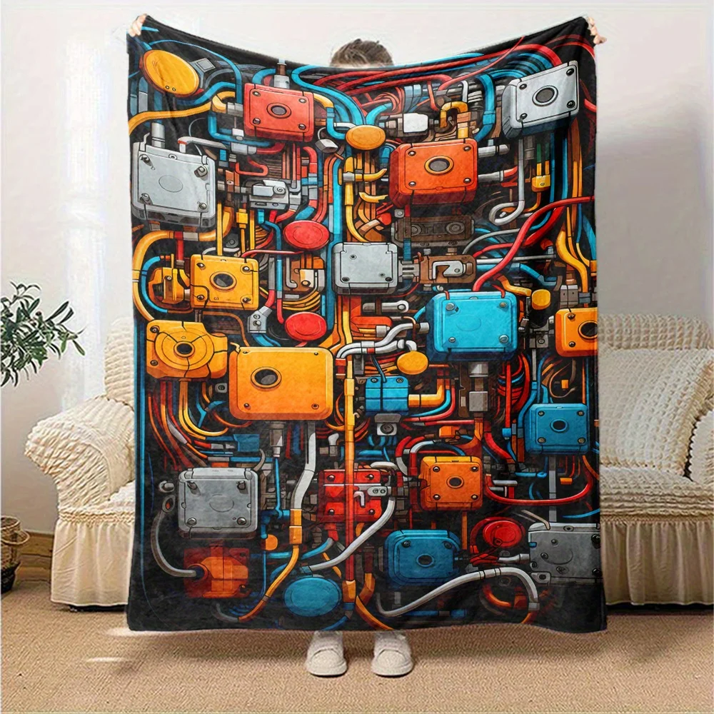 Vibrant Mechanical Pipeline Hardware Steampunk Industrial Art Pattern Soft Blanket Fit Living Room Bed Travel Multi-scene Home