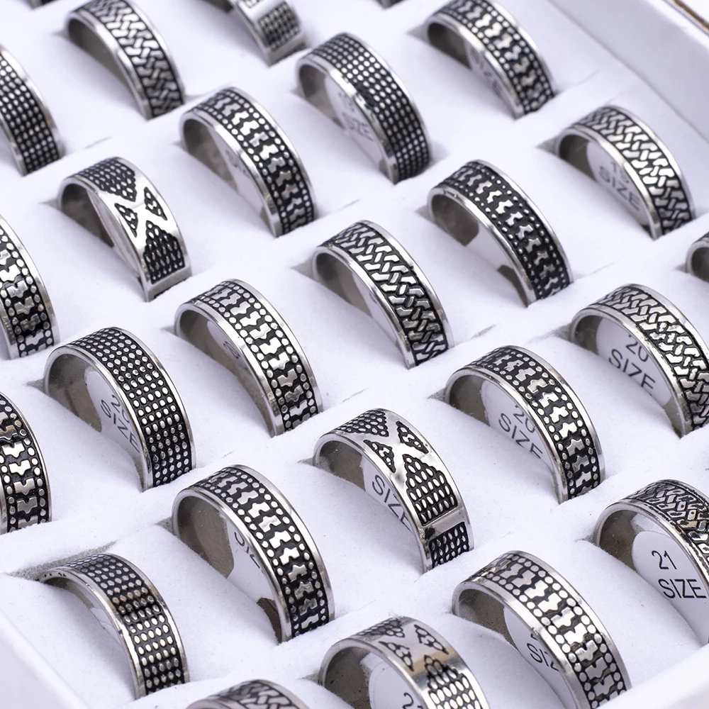 24 Pcs/Lot Stainless Steel Rings For Men Women 8mm Mix Etch Patterns Fashion Jewelry Finger Accessories Party Gift Wholesale