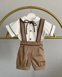 Baby Boy Spring Summer Vintage Khaki Suit for Eid Causal Birthday Photography