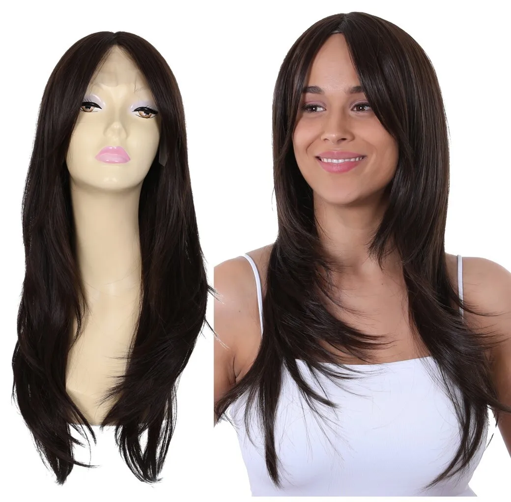 

Dark Brown Long Lace Front Wig Heat Resistant Fashionable Ella Style