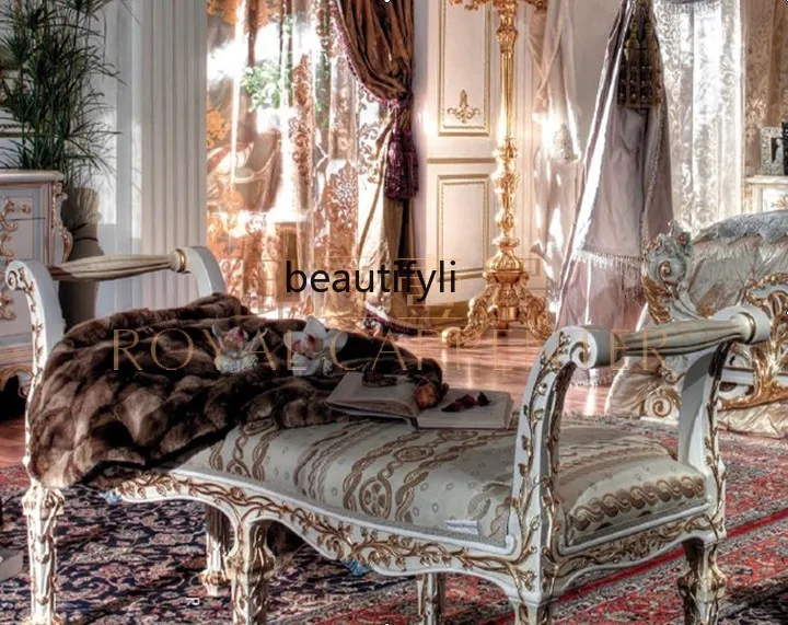

French bedroom furniture, solid wood fabric, bedside chair, double stool, bedside stool