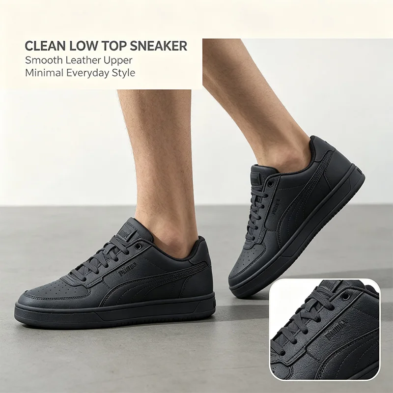 PUMA Men Black Low Top Sneakers Classic Clean Leather Casual Shoes Walking Fashion Trainers 402610-03