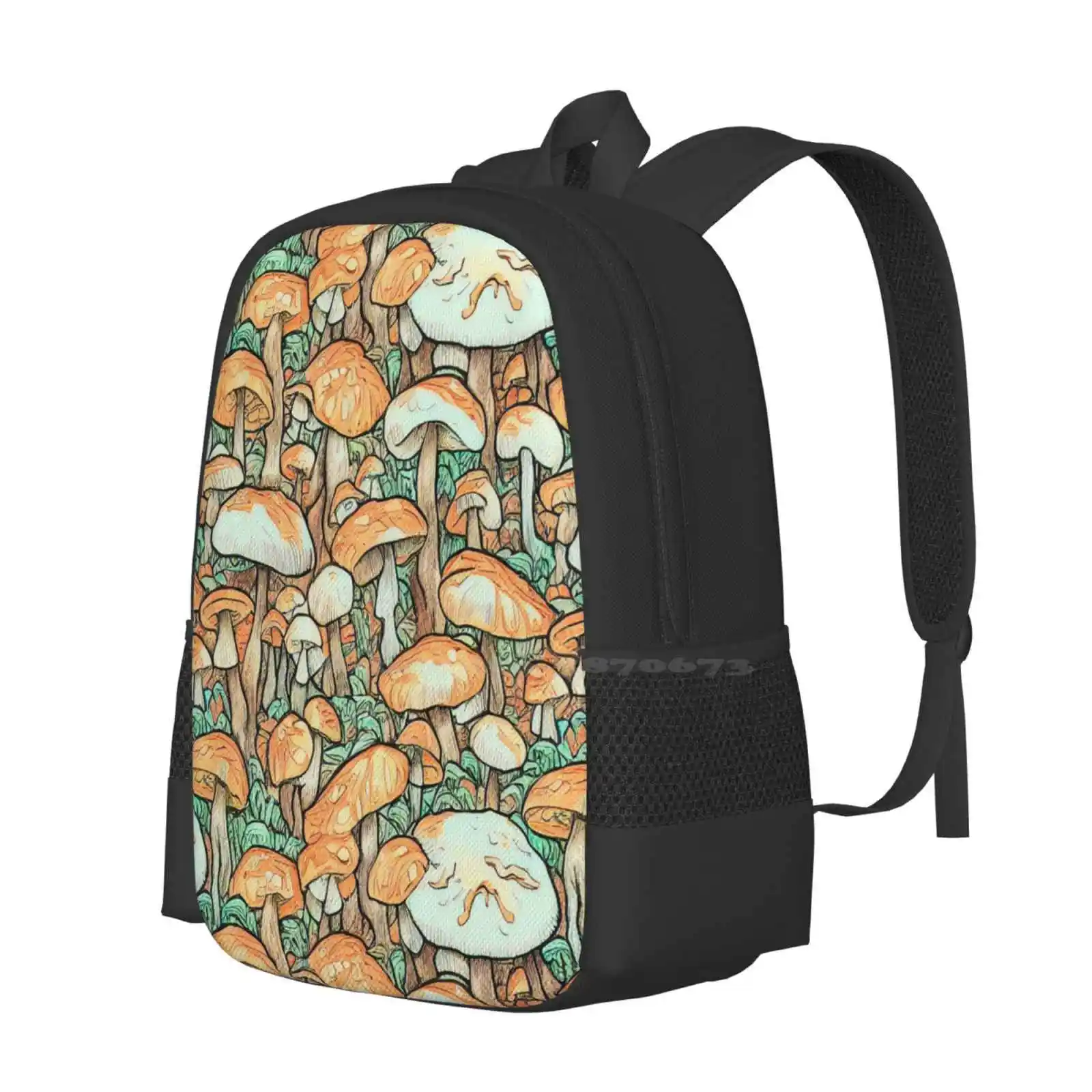 Brown Vintage Mushroom Pattern All Over Print Teen College Student Backpack Pattern Design Bags Mushrooms Pattern Woodland