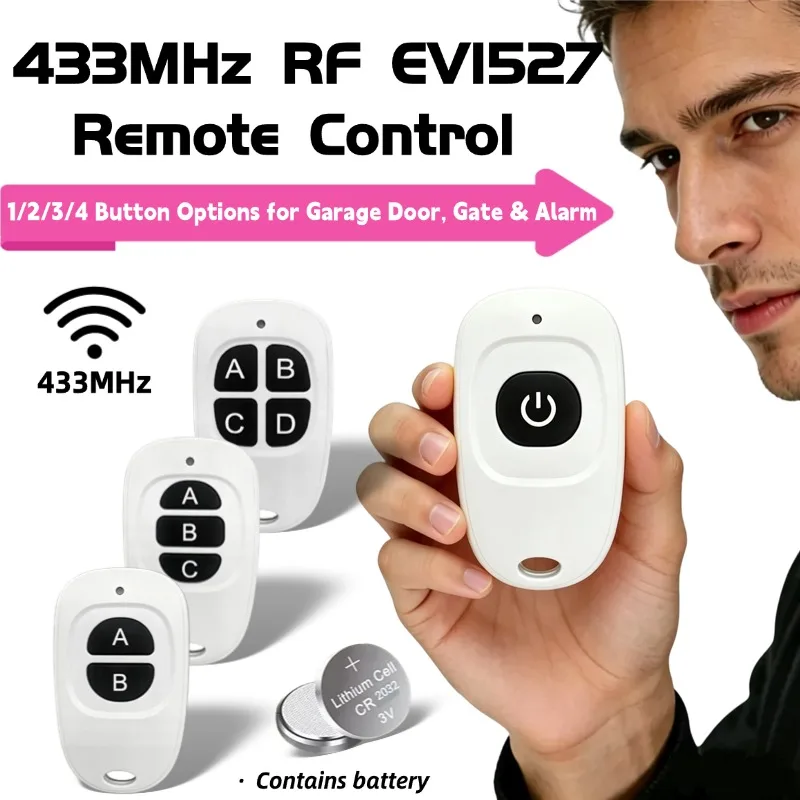 433Mhz RF Wireless Remote Control 1/2/3/4 Buttons EV1527 Learning Code Transmitter for Garage Door Auto Car Alarm Controller
