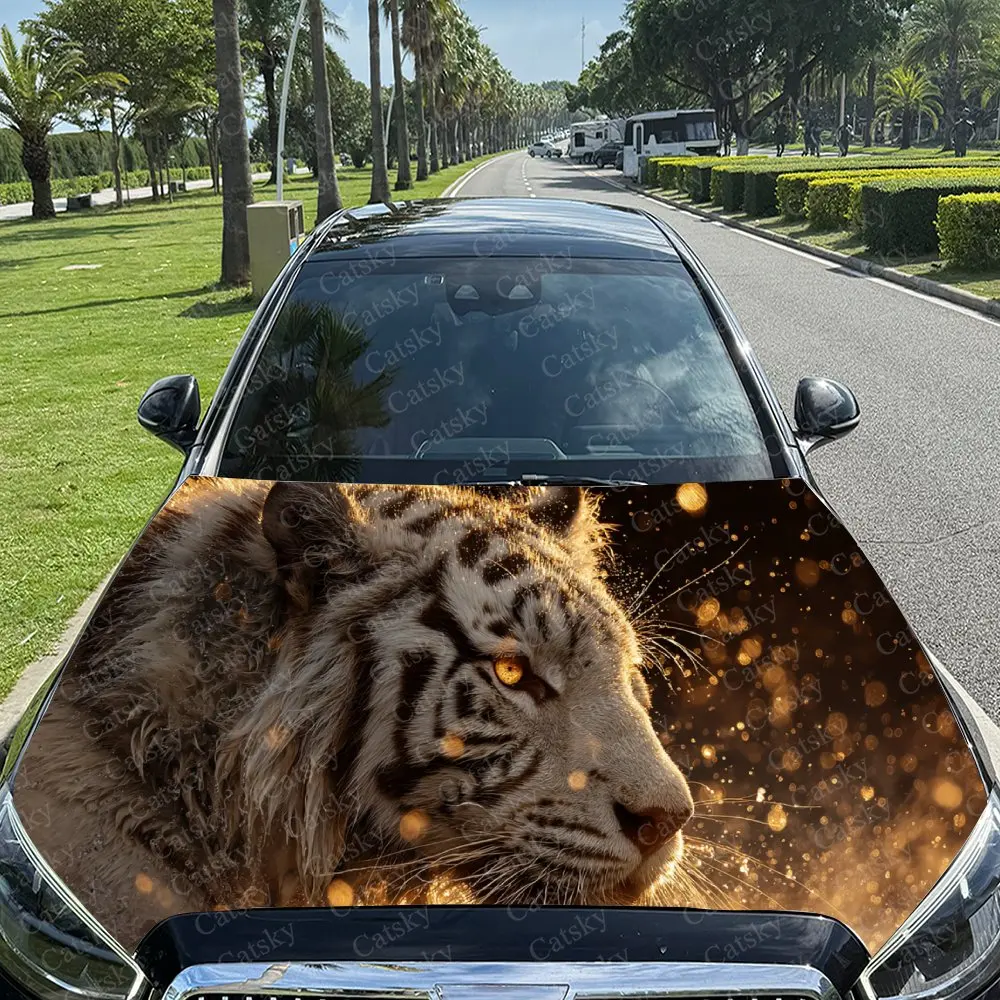 Eye-Catching Flame Tiger Car Cover Sticker, Auto Hood Decal, Car Exterior Scratch Resistant Decal, Trendy Gift for Car Lovers, E