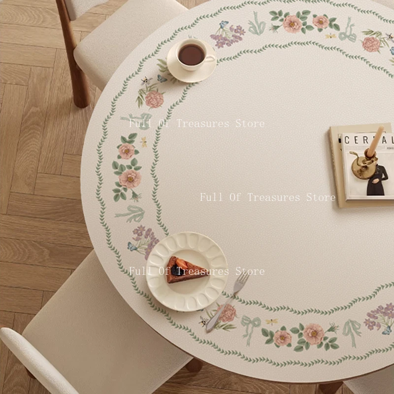 

French Elegant Bow Leather Round Table Mat Light Luxury Premium Waterproof Oil-proof Round Table Cloth Table Mat