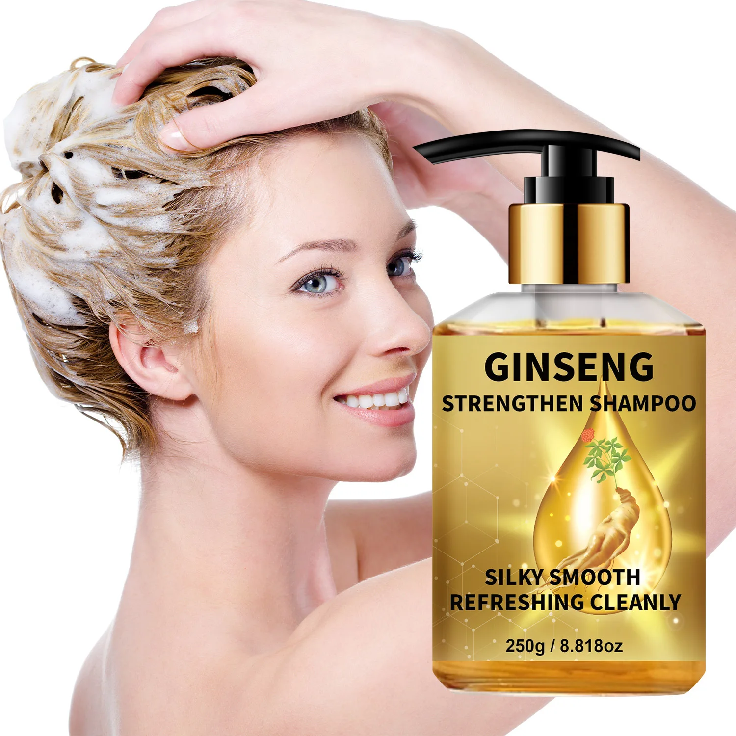 Ginseng Strengthen Shampoo with Ginseng Root, Green Tea Extract & Citric Acid  Silky Smooth, Refreshing Clean for Weak Hair.