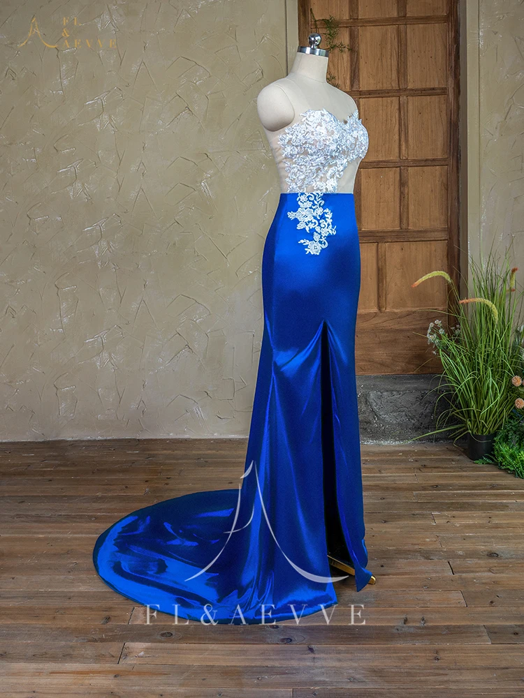 فستان وصيفة العروس من الساتان باللون الأزرق الملكي من FL&AEVVE بكتف واحد حورية البحر فستان رسمي لحفلات الزفاف حسب الطلب #5