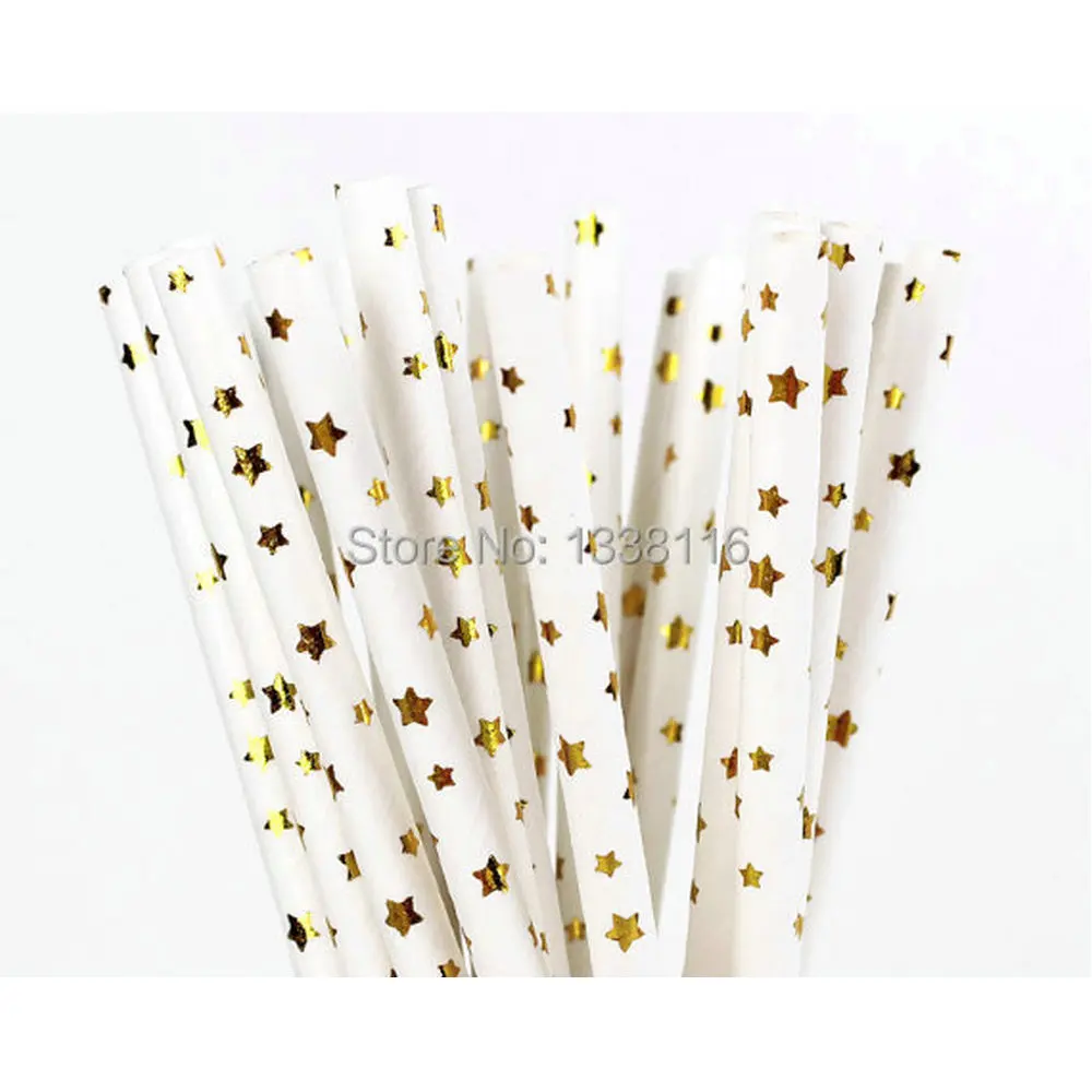 100pcs Eco-friendly Foil Gold Star Paper Straws For Wedding Party Kids Birthday Party Decoration Supplies