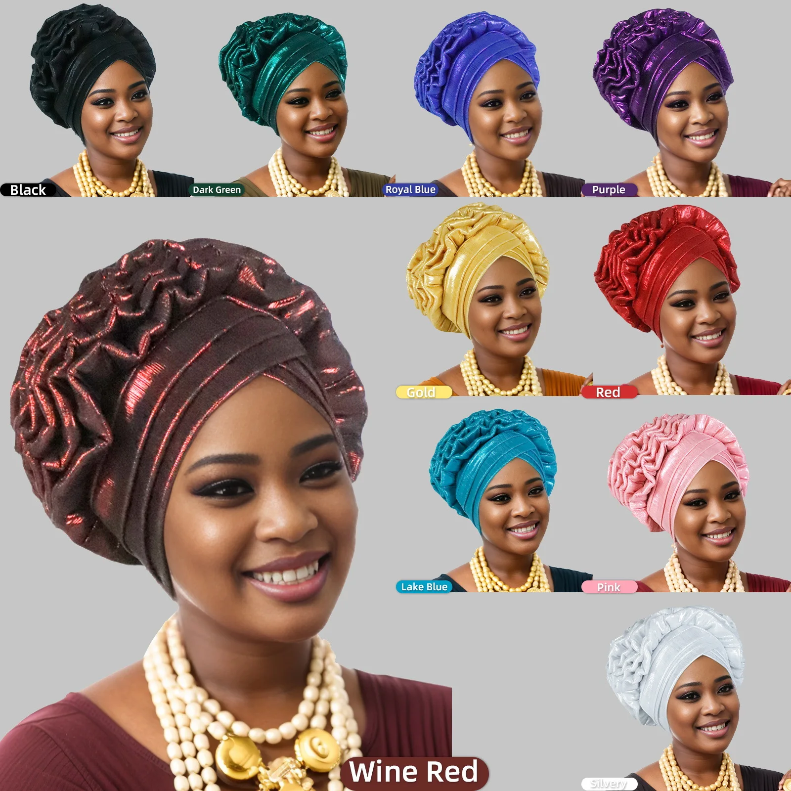 Ruffled Turban Cap for Women African Lady Head Wraps Nigeria Wedding Autogele Headtie Party Headgear