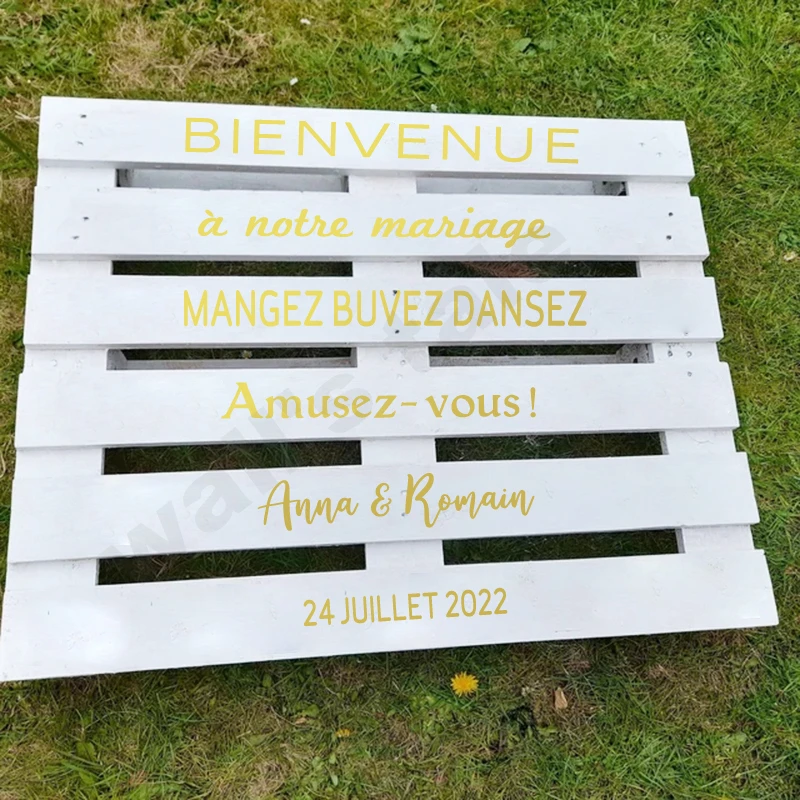 French Personalized Wedding Pallet Stickers BIENVENUE Wedding Venue Decorations Custom Names Date Vinyl Decals Party Decor