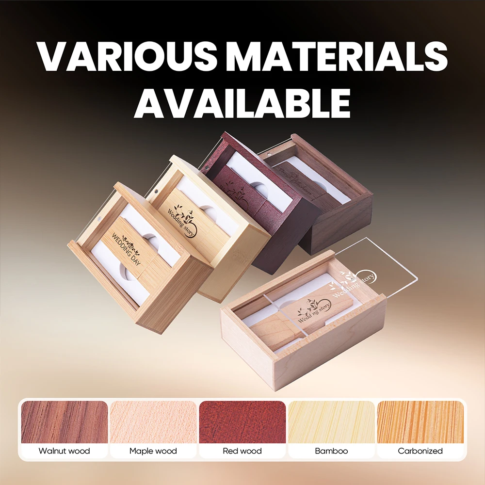 สตูดิโอถ่ายภาพไม้ USB Flash Drive ความจุจริง 100% Memory Stick 64GB ฟรีโลโก้ที่กําหนดเองไดรฟ์ปากกา 32GB งานแต่งงานของขวัญ